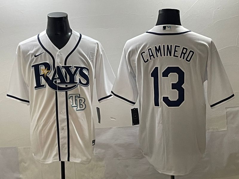 Men 2025 Tampa Bay Rays 13 Caminero White Game Nike MLB Jersey style 7